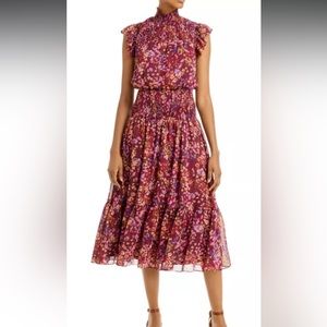 AQUA Floral Print Smocked Midi Dress
